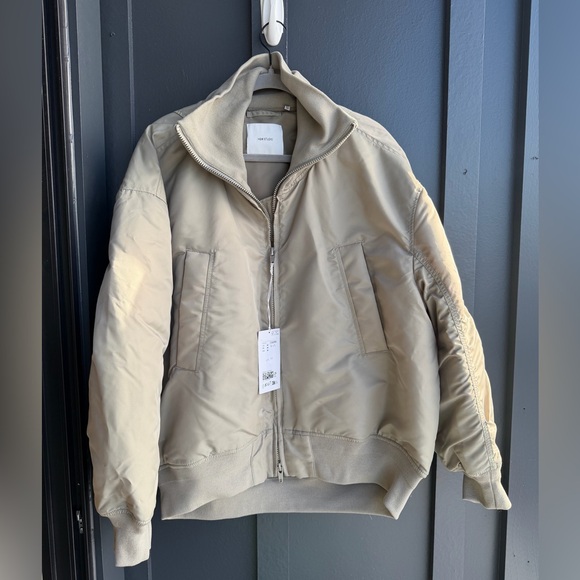 H&M STUDIO COLLECTION PADDED BOMBER JACKET IN LIGHT KHAKI GREEN Sz MEDIUM (NWT) - Picture 11 of 14